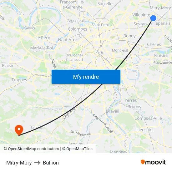 Mitry-Mory to Bullion map