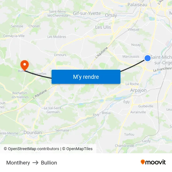 Montlhery to Bullion map