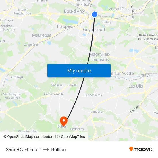 Saint-Cyr-L'Ecole to Bullion map
