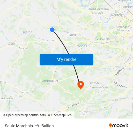 Saulx-Marchais to Bullion map
