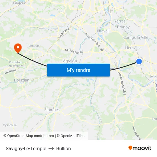 Savigny-Le-Temple to Bullion map