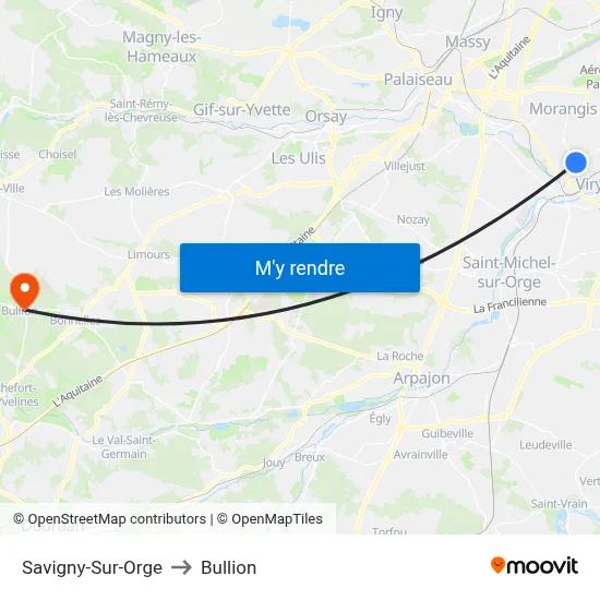 Savigny-Sur-Orge to Bullion map