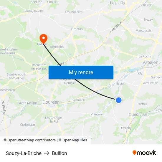 Souzy-La-Briche to Bullion map