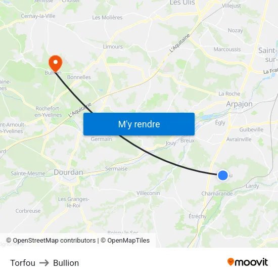 Torfou to Bullion map