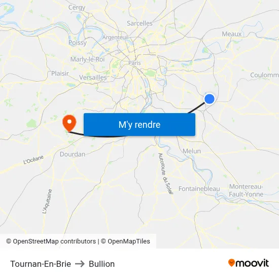 Tournan-En-Brie to Bullion map