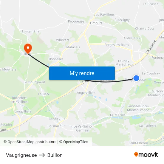 Vaugrigneuse to Bullion map