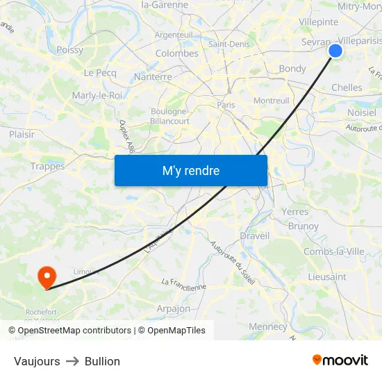 Vaujours to Bullion map