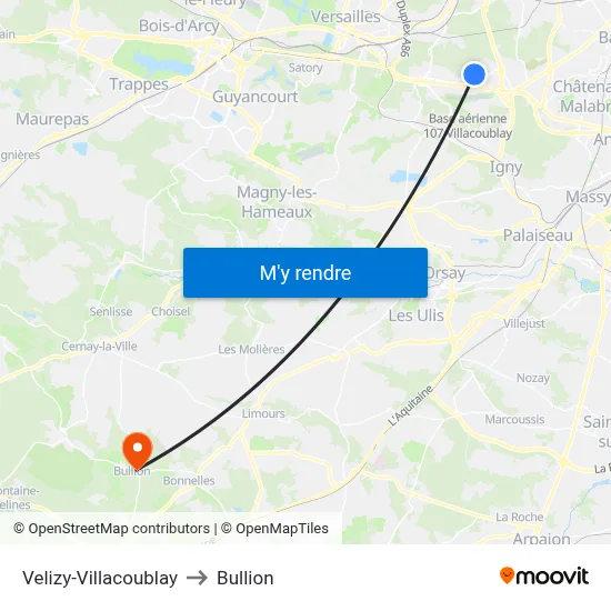Velizy-Villacoublay to Bullion map