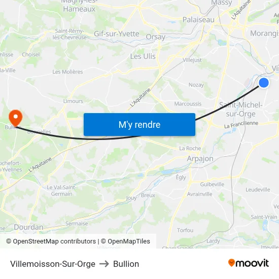 Villemoisson-Sur-Orge to Bullion map