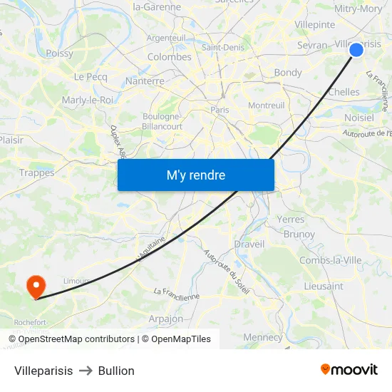 Villeparisis to Bullion map