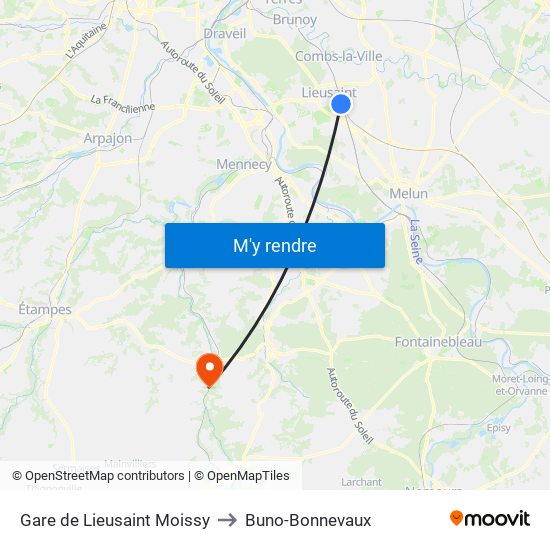 Gare de Lieusaint Moissy to Buno-Bonnevaux map