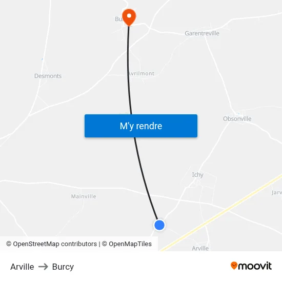 Arville to Burcy map