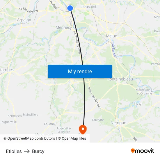 Etiolles to Burcy map
