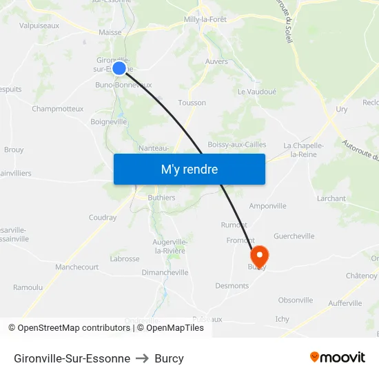 Gironville-Sur-Essonne to Burcy map
