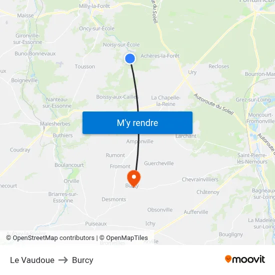 Le Vaudoue to Burcy map