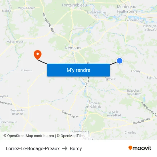 Lorrez-Le-Bocage-Preaux to Burcy map