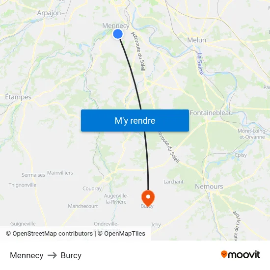 Mennecy to Burcy map