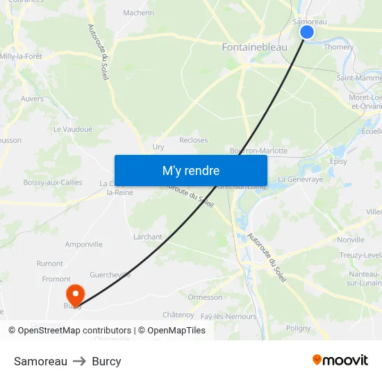 Samoreau to Burcy map