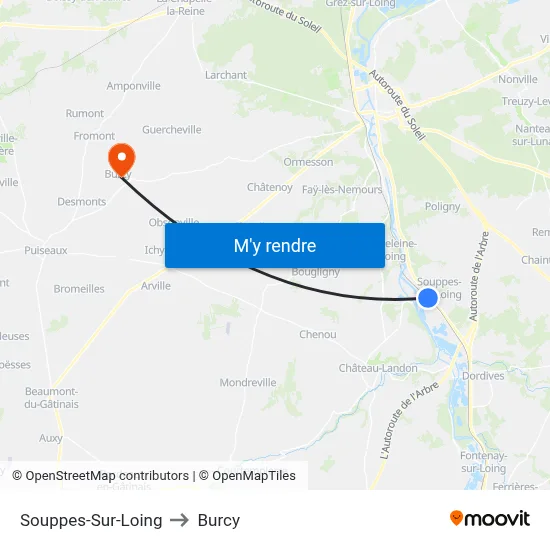 Souppes-Sur-Loing to Burcy map