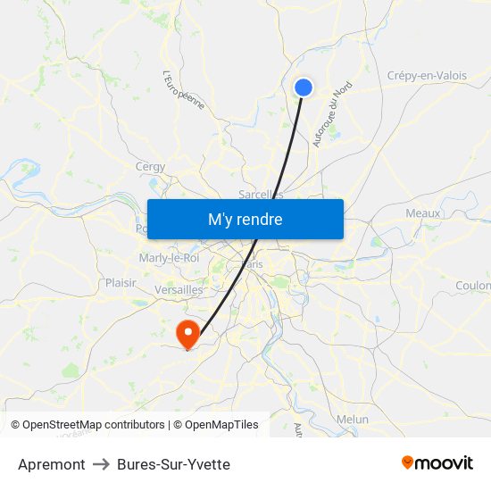 Apremont to Bures-Sur-Yvette map