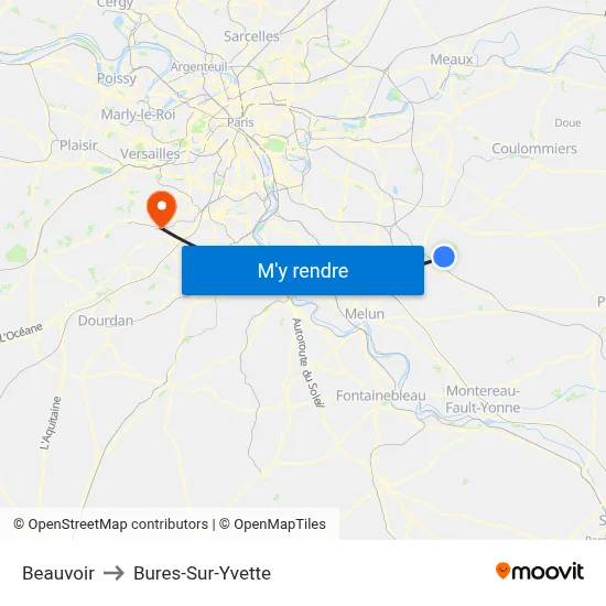 Beauvoir to Bures-Sur-Yvette map