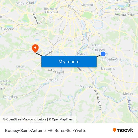 Boussy-Saint-Antoine to Bures-Sur-Yvette map
