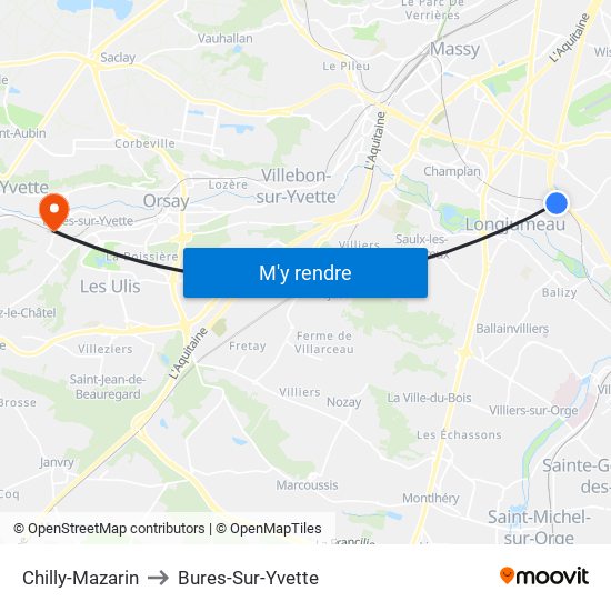 Chilly-Mazarin to Bures-Sur-Yvette map