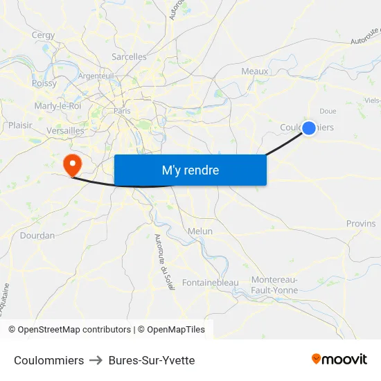 Coulommiers to Bures-Sur-Yvette map