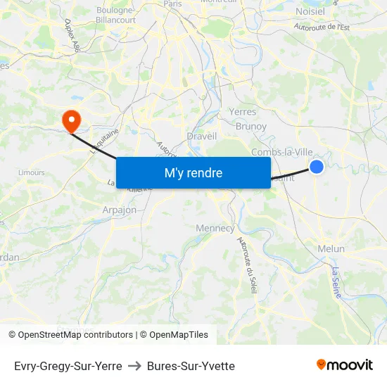 Evry-Gregy-Sur-Yerre to Bures-Sur-Yvette map