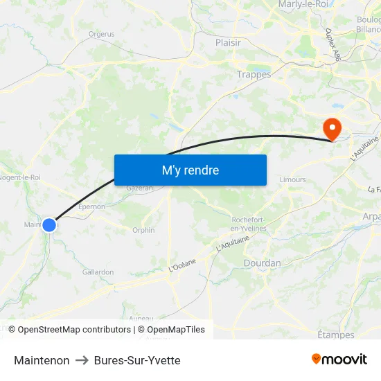 Maintenon to Bures-Sur-Yvette map