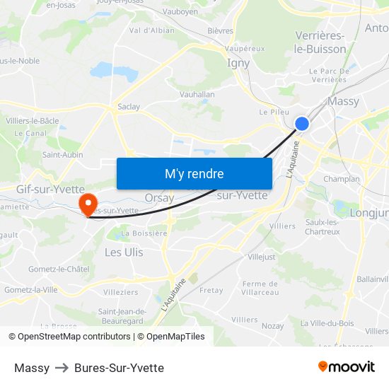 Massy to Bures-Sur-Yvette map