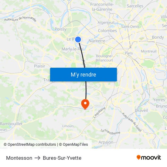 Montesson to Bures-Sur-Yvette map
