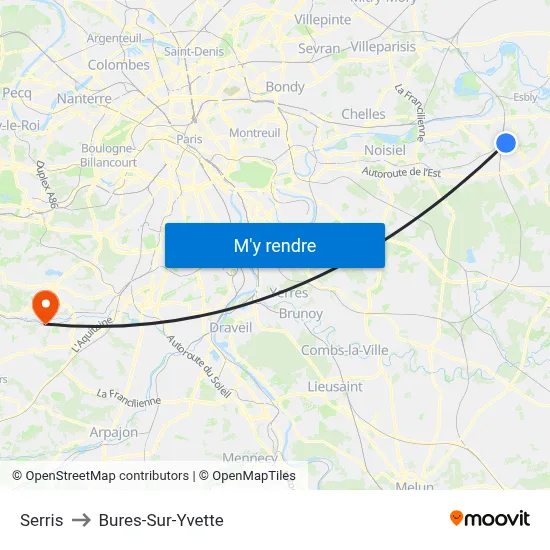 Serris to Bures-Sur-Yvette map