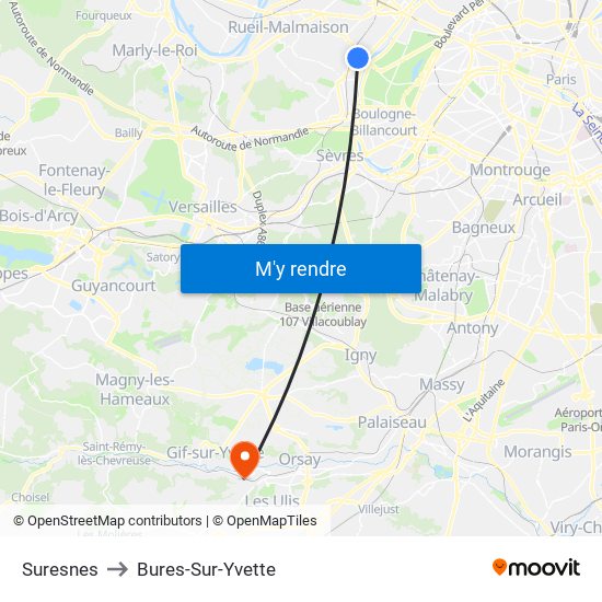 Suresnes to Bures-Sur-Yvette map