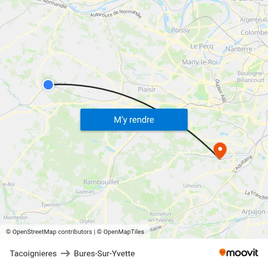 Tacoignieres to Bures-Sur-Yvette map