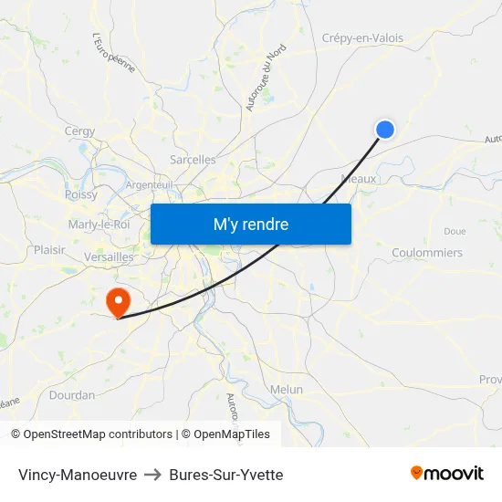 Vincy-Manoeuvre to Bures-Sur-Yvette map