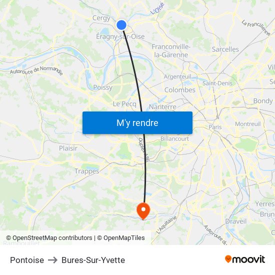 Pontoise to Bures-Sur-Yvette map
