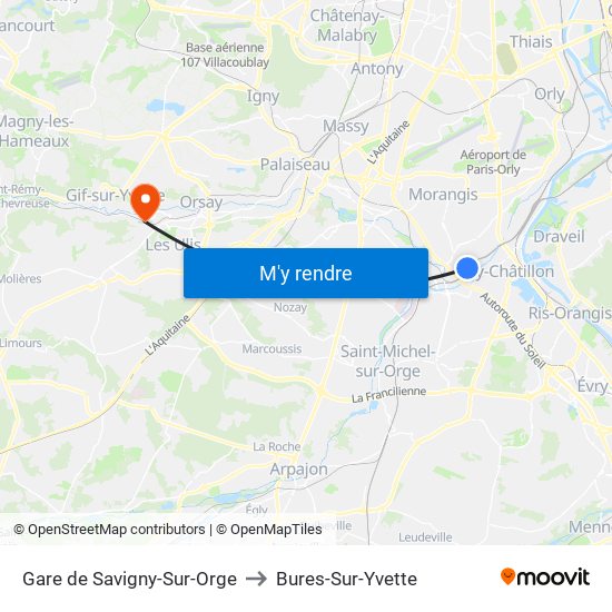 Gare de Savigny-Sur-Orge to Bures-Sur-Yvette map
