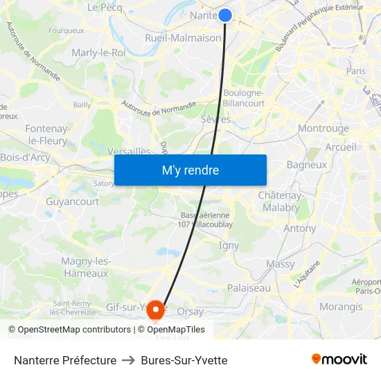 Nanterre Préfecture to Bures-Sur-Yvette map
