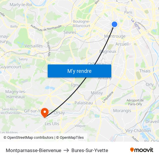 Montparnasse-Bienvenue to Bures-Sur-Yvette map