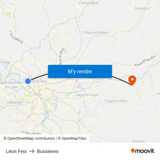 Léon Feix to Bussieres map
