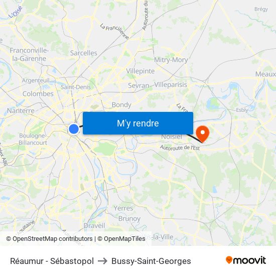 Réaumur - Sébastopol to Bussy-Saint-Georges map