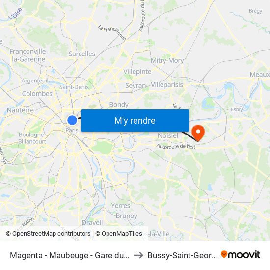 Magenta - Maubeuge - Gare du Nord to Bussy-Saint-Georges map