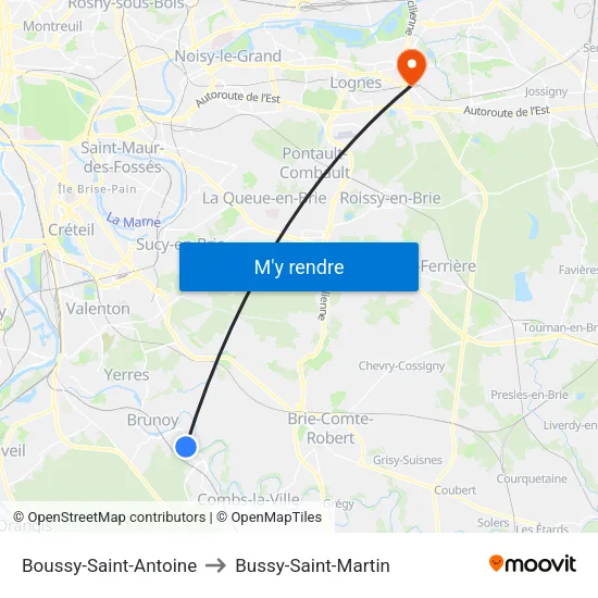 Boussy-Saint-Antoine to Bussy-Saint-Martin map