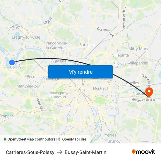 Carrieres-Sous-Poissy to Bussy-Saint-Martin map