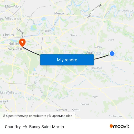 Chauffry to Bussy-Saint-Martin map