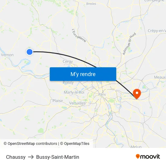 Chaussy to Bussy-Saint-Martin map