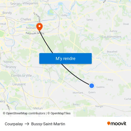 Courpalay to Bussy-Saint-Martin map