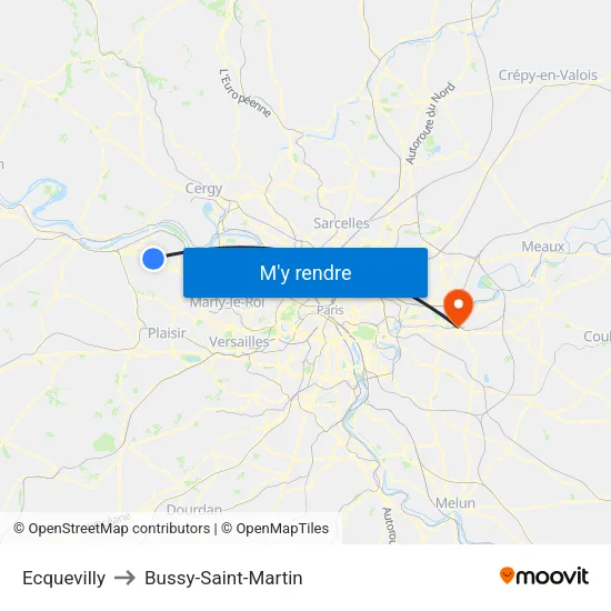 Ecquevilly to Bussy-Saint-Martin map