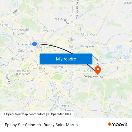 Epinay-Sur-Seine to Bussy-Saint-Martin map